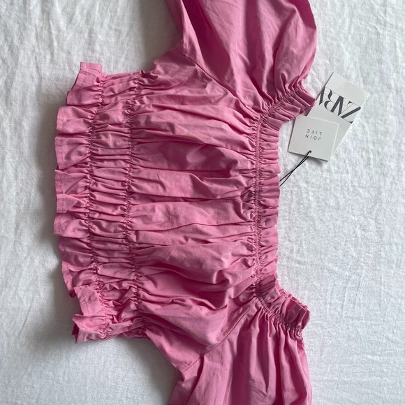 ZARA Barbie Pink Stretch Poplin Top - Picture 1 of 2